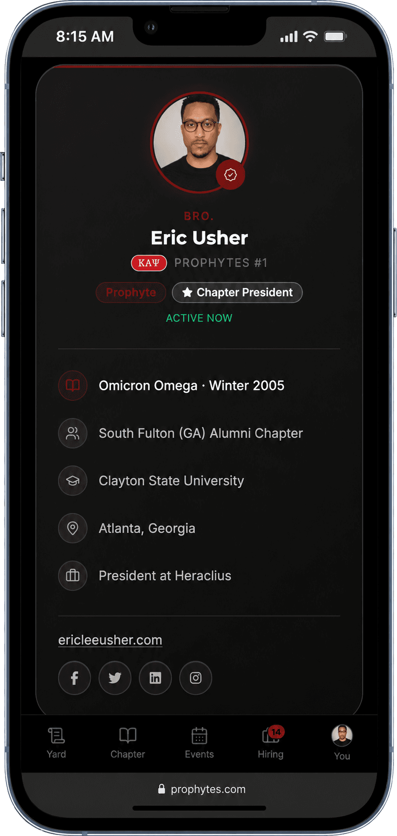 Eric Usher, founder of Prophytes, Kappa Alpha Psi, Prophytes #1